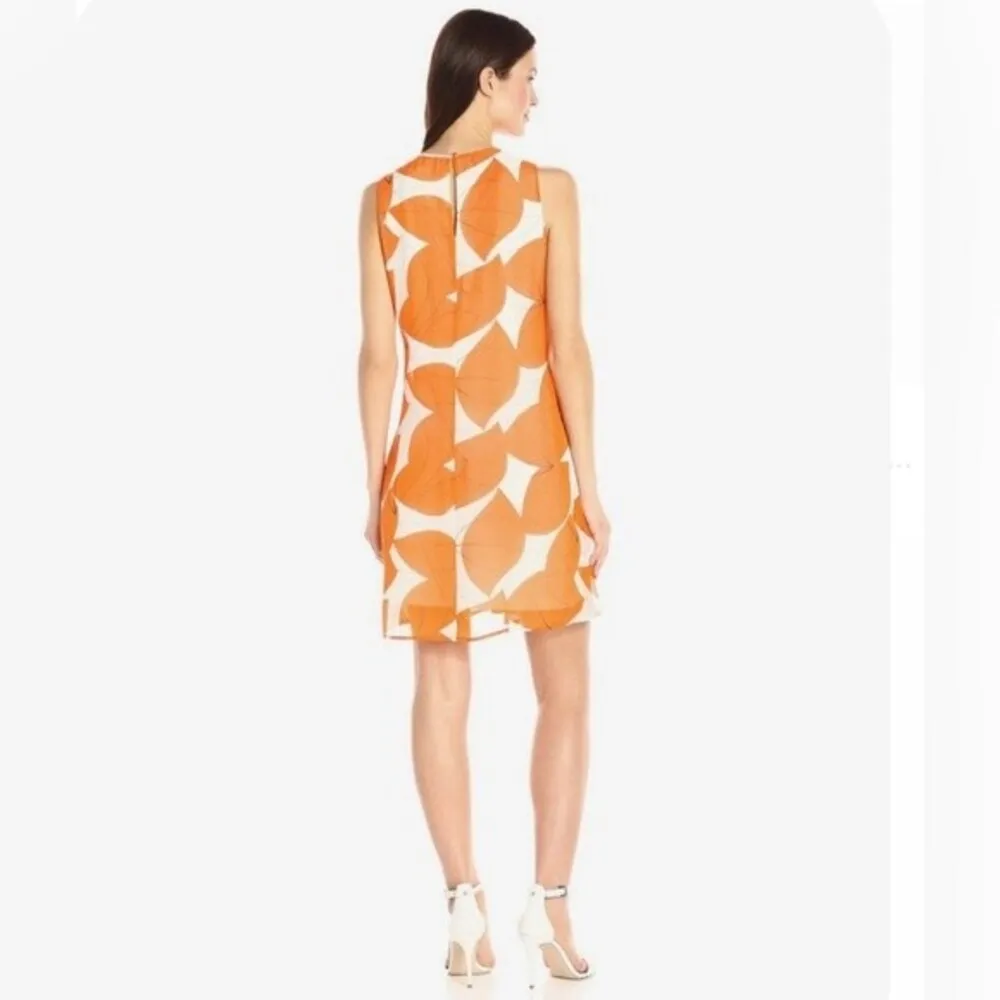 Nine West orange and white tropical abstract print shift dress size 2 - Image 2