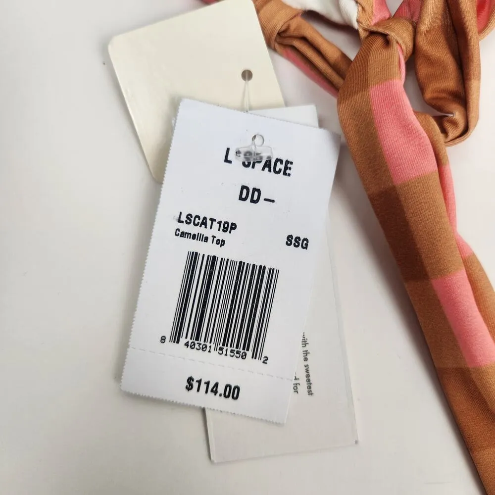 L*Space Camellia Bikini Top in Gingham Plaid Pink Brown Size DD NWT Underwire - Image 4