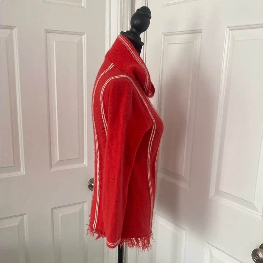 El Mar Vintage Red Cowl Neck Sweater with Vertical White Stripes Size XS - Image 8