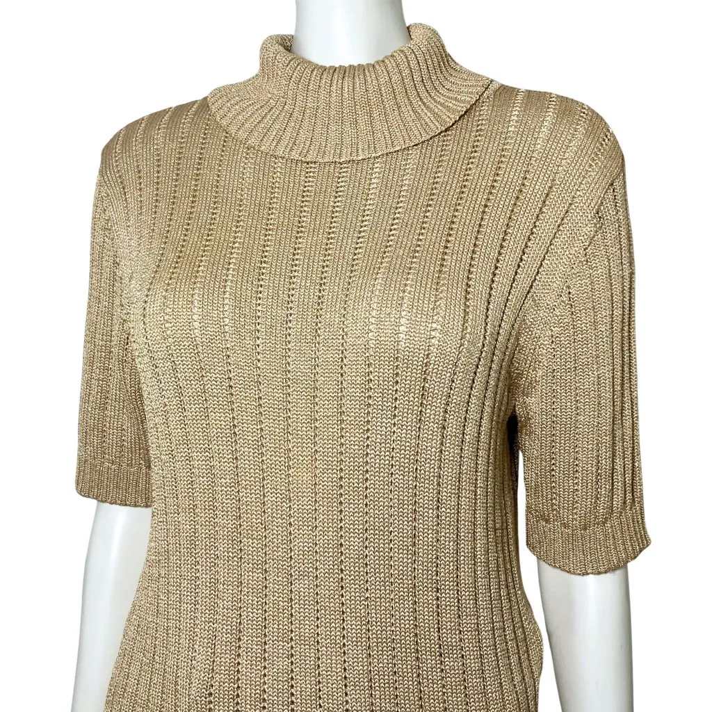 Vintage 90s Silk Blend Gold Turtleneck Short Sleeve Sweater. S/M. Minimalist - Image 8