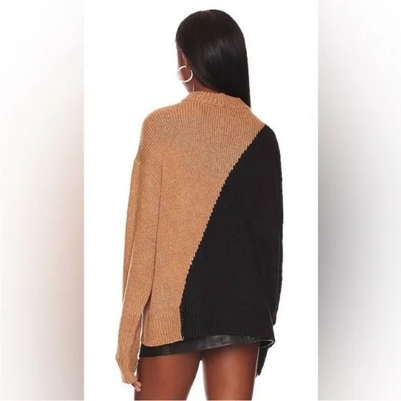 NWT L'Academie Dagan Color Block Crewneck in‎ Black Brown Sweater L - Image 3