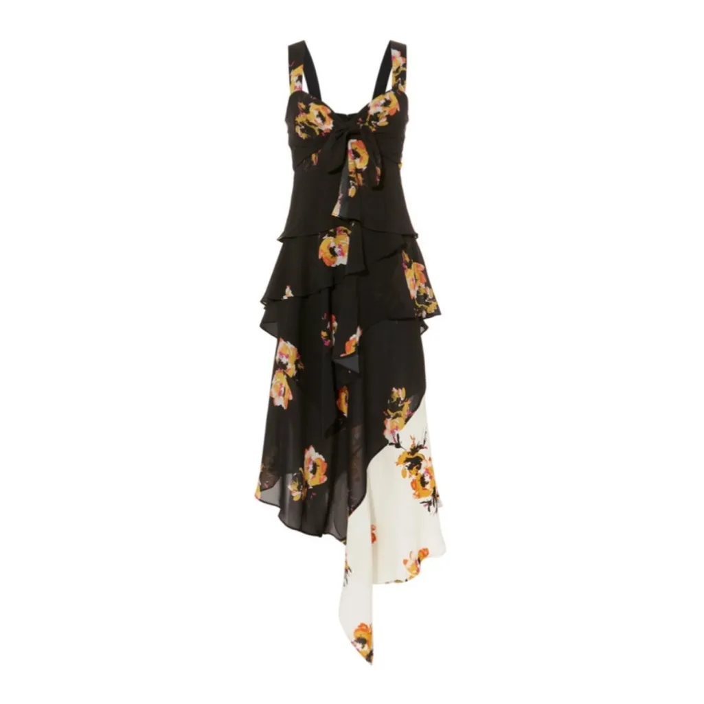 A.L.C. Natalia Tiered Floral Two-Tone Ruffled Silk Dress 763 - Image 4