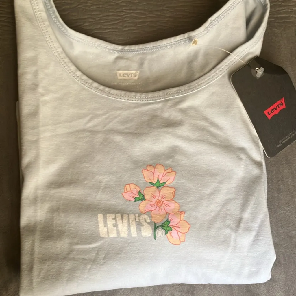 Levi's Sky Blue Floral crop- Tank Top (Brand New) - Image 2