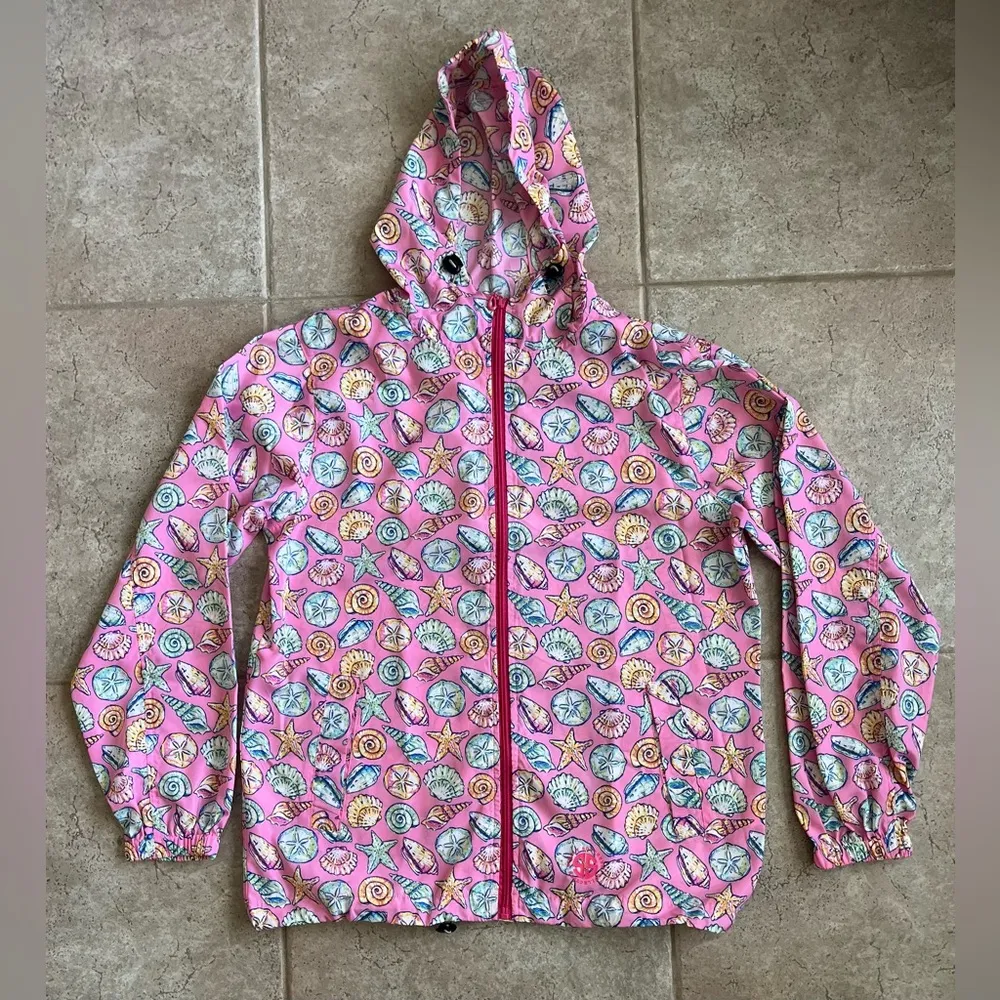 Simply Southern Large Beach Shell Full Zip Hooded Pink Rain Jacket  Windbreaker - Image 2