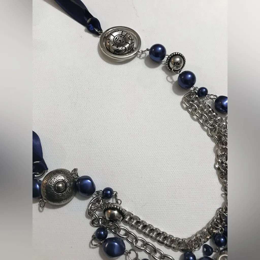 Paparazzi Navy Blue Silver Tone Earrings Necklace Jewelry Set 26 inches - Image 3