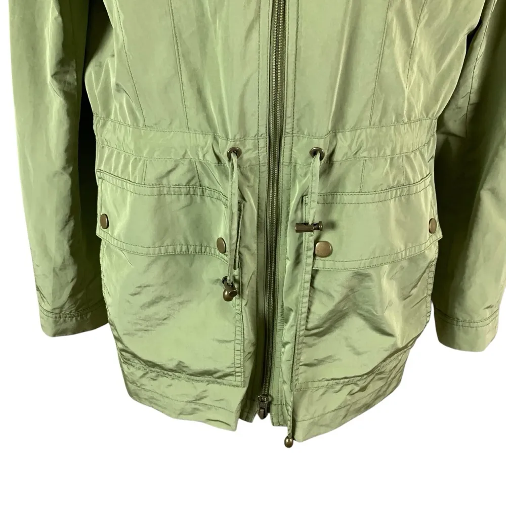 J Jill Green Utility Jacket Hooded Zip Up Drawstring Waist Lightweight Casual XS - Image 3