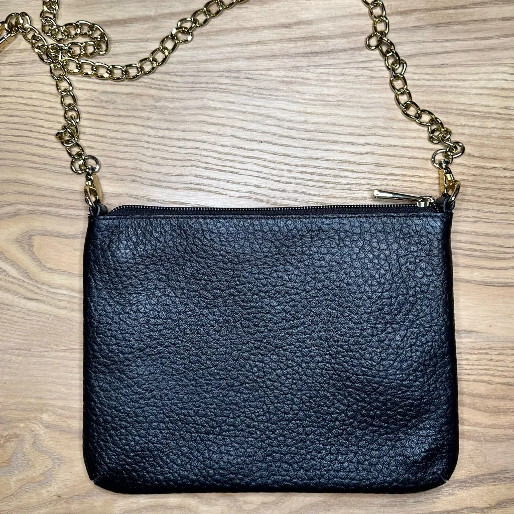 NEW Lodis Italian Black Pebbled Leather Emily Convertible Crossbody Bag Chain - Image 7