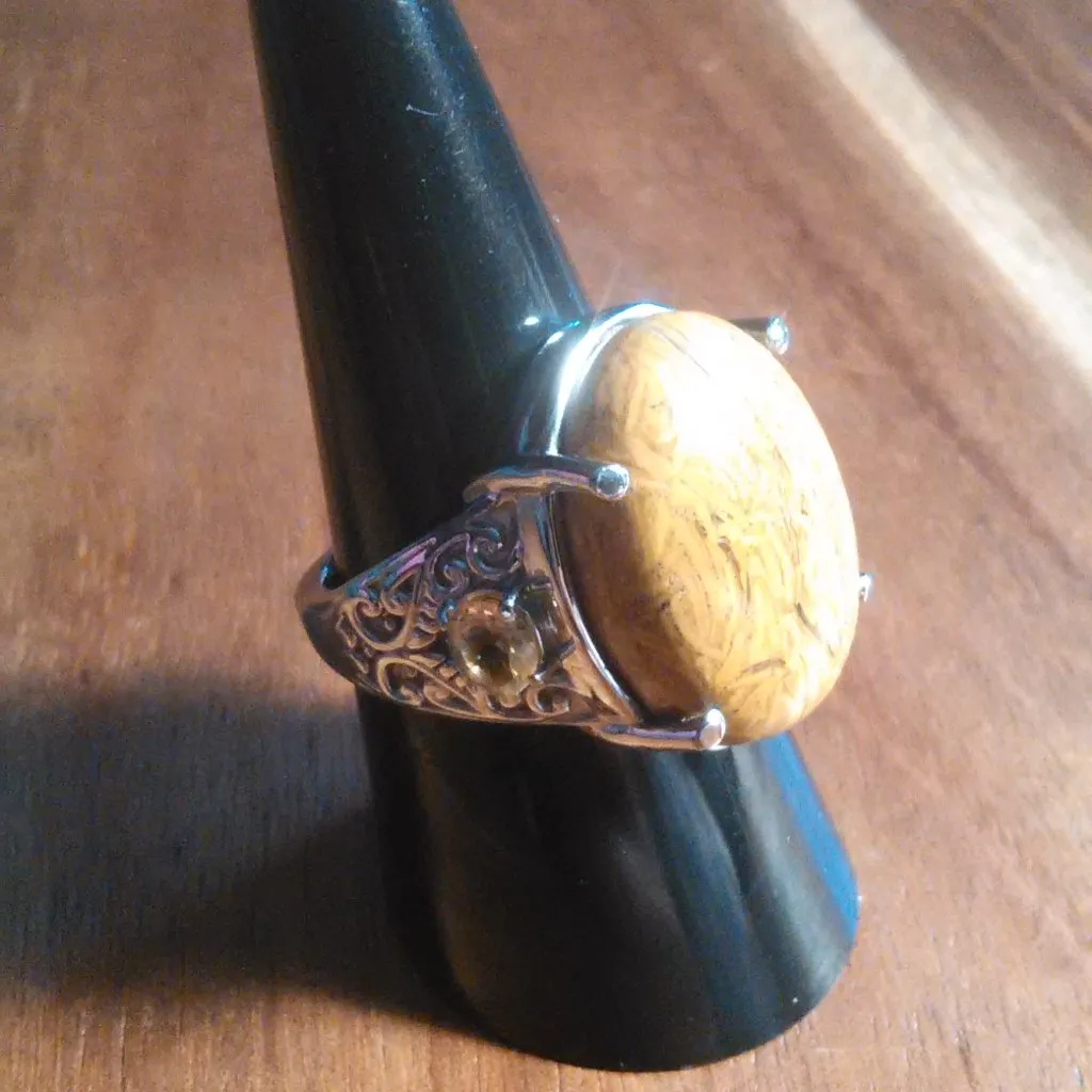 Script Stone and Brazilian Citrine Stainless Steel Ring (Size 8) - Image 7