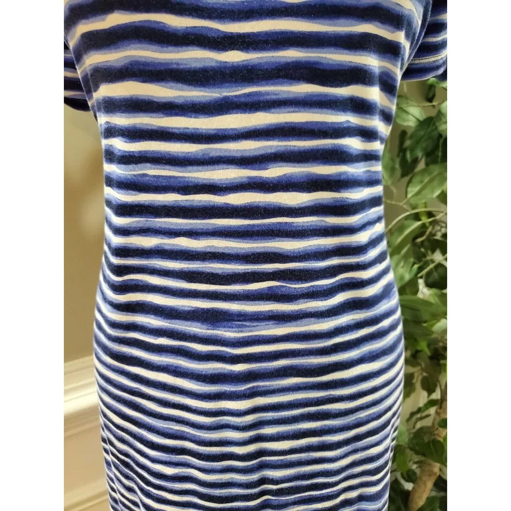 Michael Kors Women Blue Striped 100% Cotton Short Sleeve Knee Length Dress - Image 3