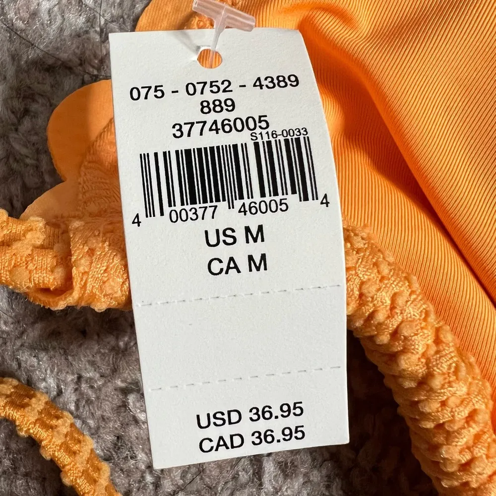 Aerie Waffle Scalloped String Triangle Bikini Top Medium Women’s Orange NWT - Image 4