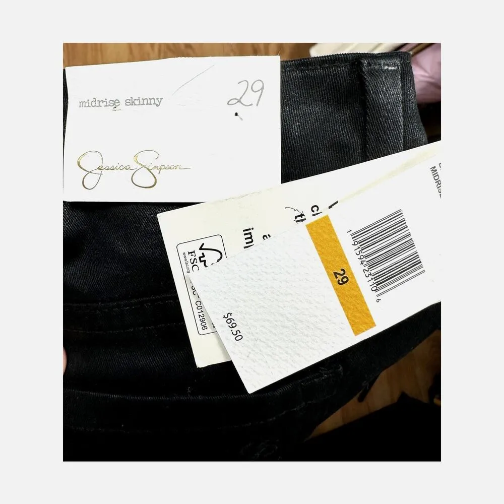 Jessica Simpson Mid Rise Skinny Jeans Shiny Black 8 (29) - Image 13