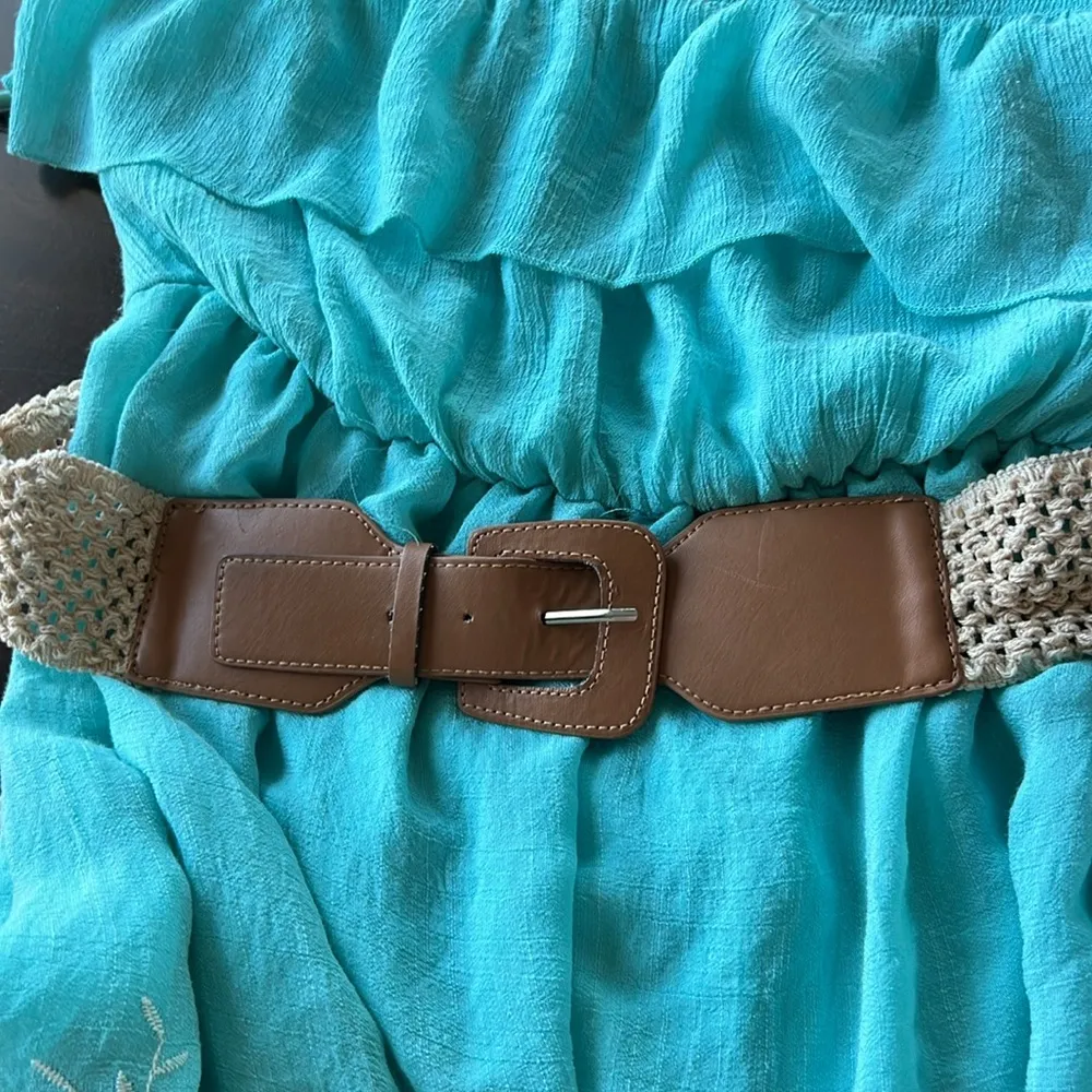 REBELLION Belted Strapless Tiered Ruffle Stretch Waist Eyelet Trim Dress Size 1X - Image 5