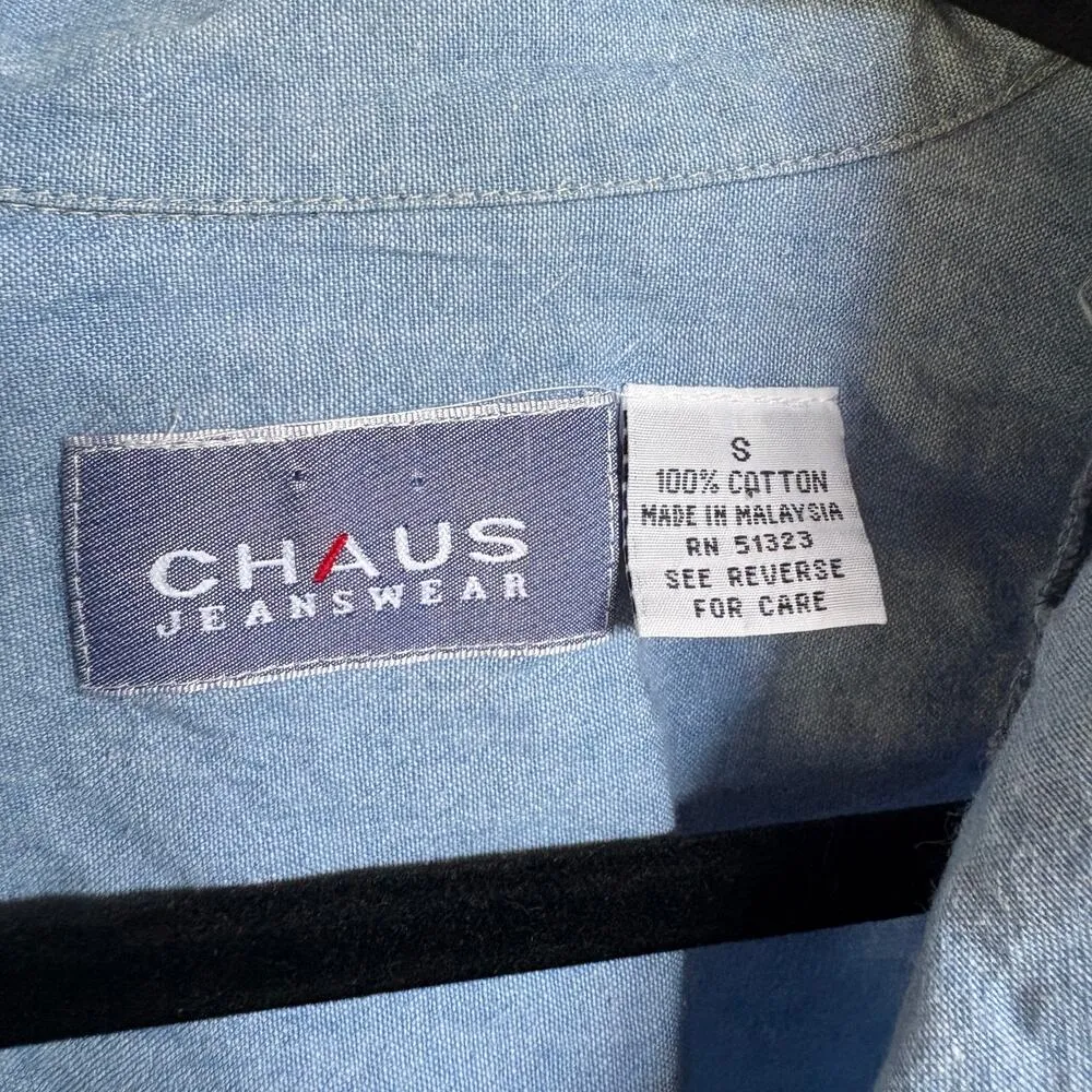 Vtg Chambray Pirate Ren Faire Lace Up Top Blue Lightweight Cotton Blouse Small - Image 8