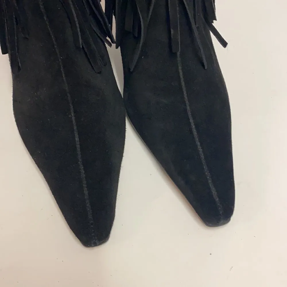 Vintage Newport News Black Suede Fringed Boots Size‎ 7 B13 - Image 5