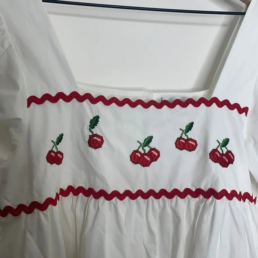 Vivetta Ponti with Fabrique Nina Cherry Embroidery Dress in Cotton Womens XS White - Image 8