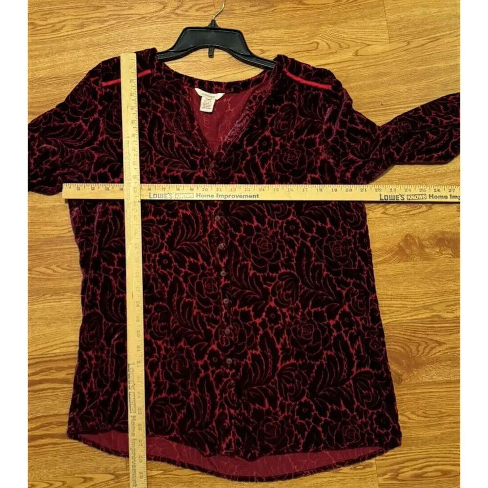 Sundance Regina Blouse Burgundy Maroon Velvet Burnout Floral Medium Silk Blend - Image 8