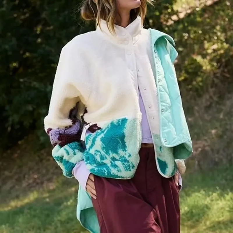 Free People Movement Hit The Slopes Sunrise Summit Ivory Fleece Button Jacket XS - Image 2