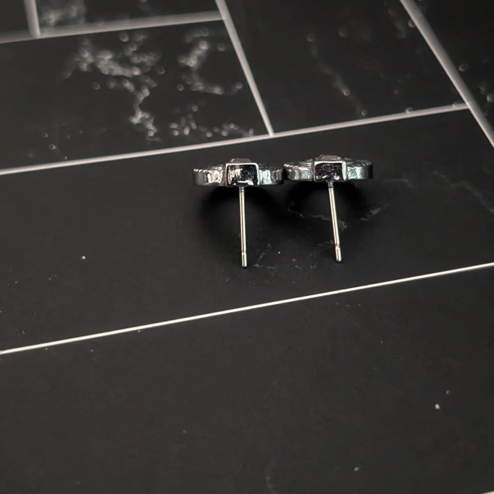 Grey & Dark Silver Tone Small Stud Earrings - Image 4