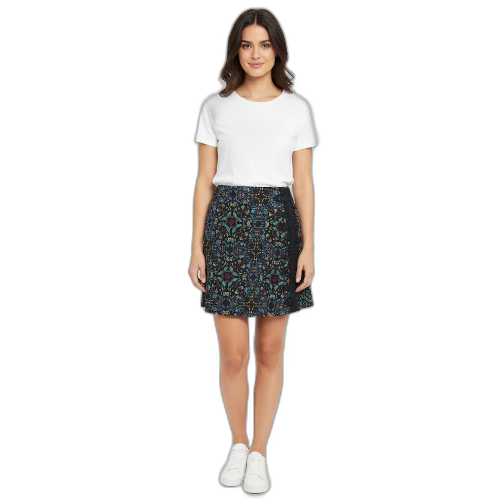 NWT Zara Black Kaleidoscope Floral Print Lace Sides Mini Skirt Size Medium - Image 8