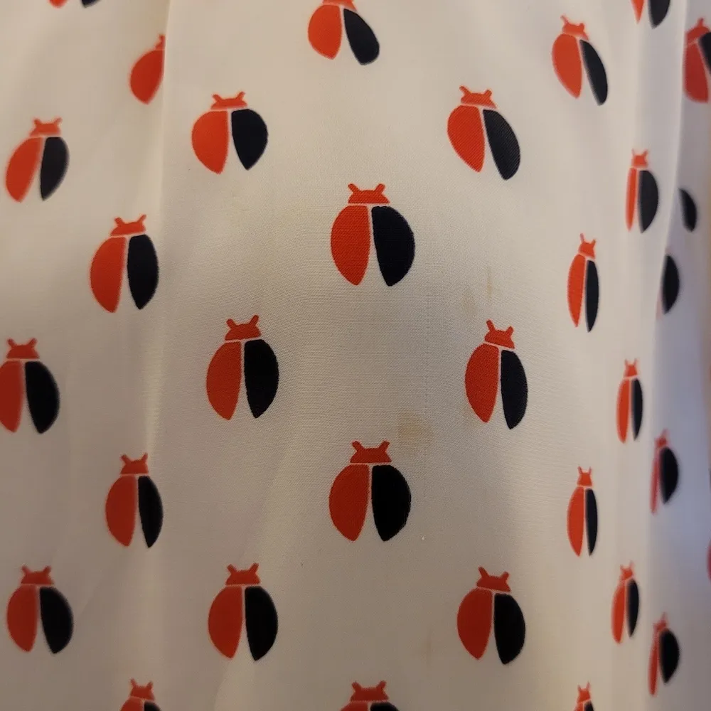 🔥SALE🔥Fossil Beige Lady Bug Bettle Print Shirt Dress M - Image 9