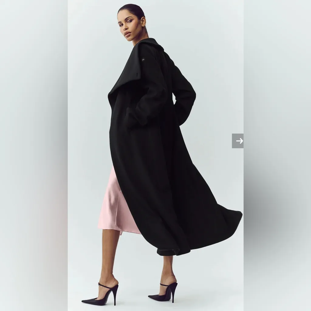 NWT Alo Yoga Wool Blend Night Fall Black Long Coat Size Small - Image 2