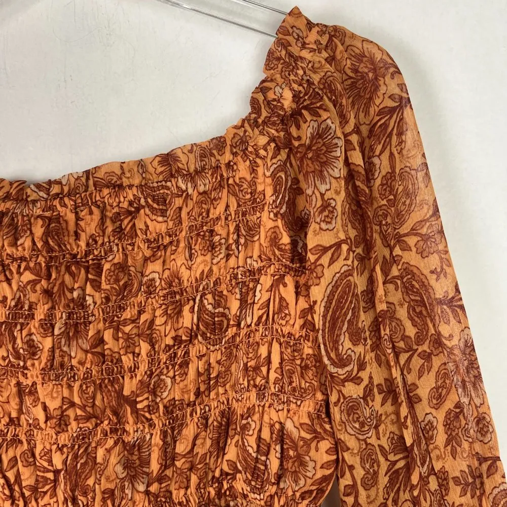 NWT  Cropped Floral Smocked Ruffle Top Marigold Size Small S NEW - Image 12