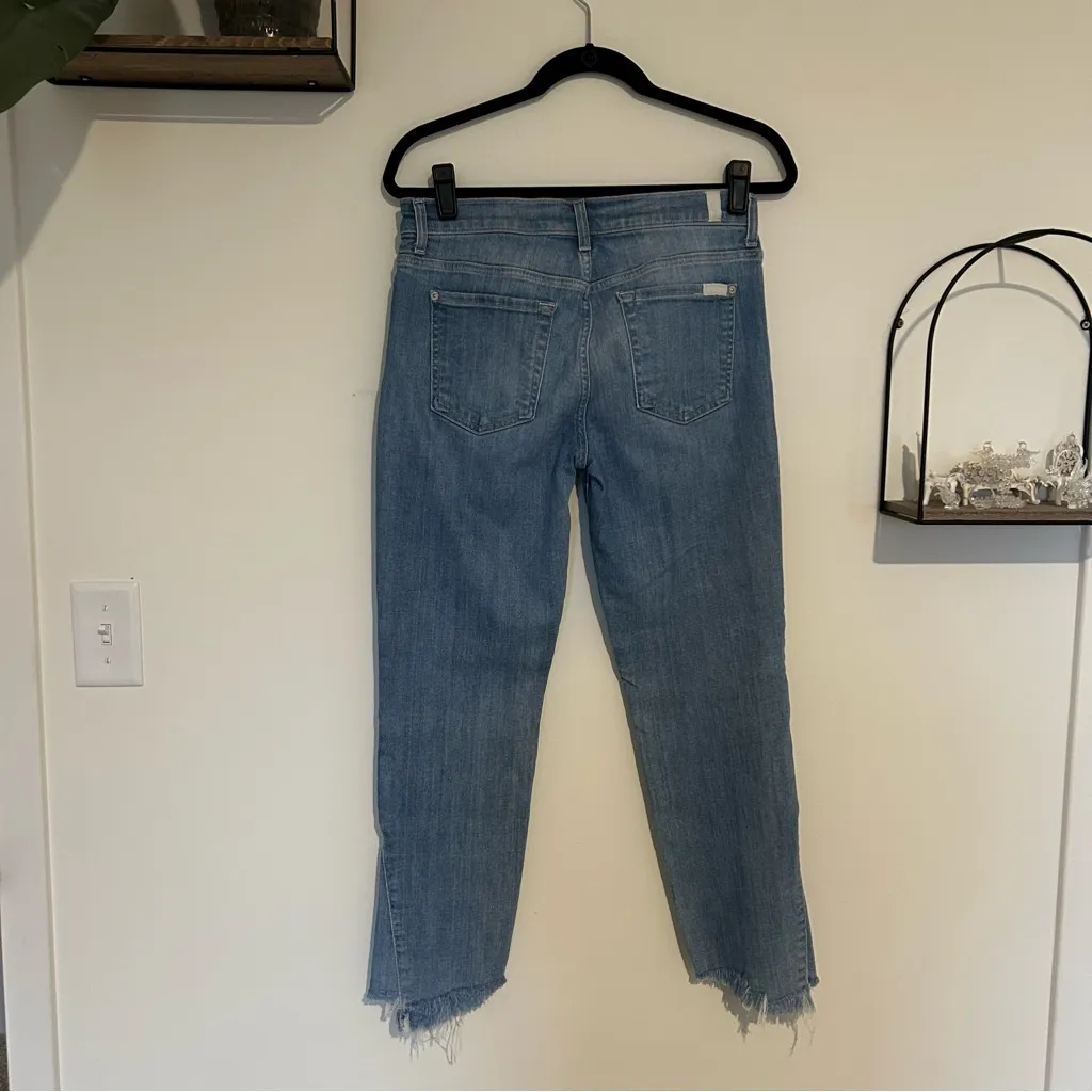 7 for All Mankind Shark Bite Raw Hem Straight Leg Cropped Jeans Size 29 - Image 2