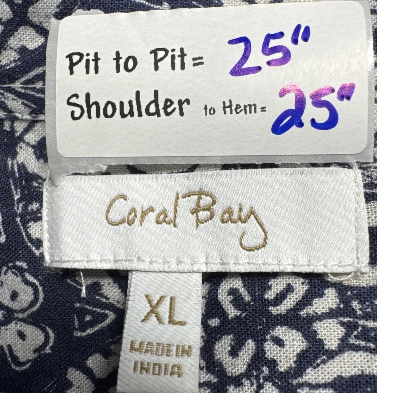 Coral Bay Linen Blend Button Down Shirt Floral‎ Print 3/4 Sleeve XL Blue - Image 3