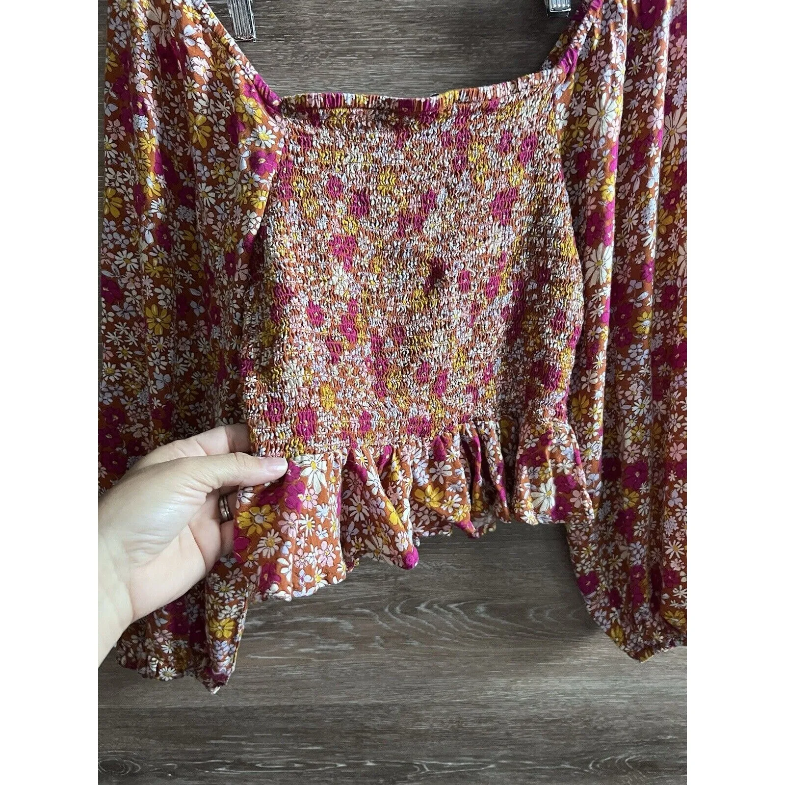 Patrons of Peace Smoked Peasant Blouse Medium Floral Balloon Sleeves Bohemian - Image 4