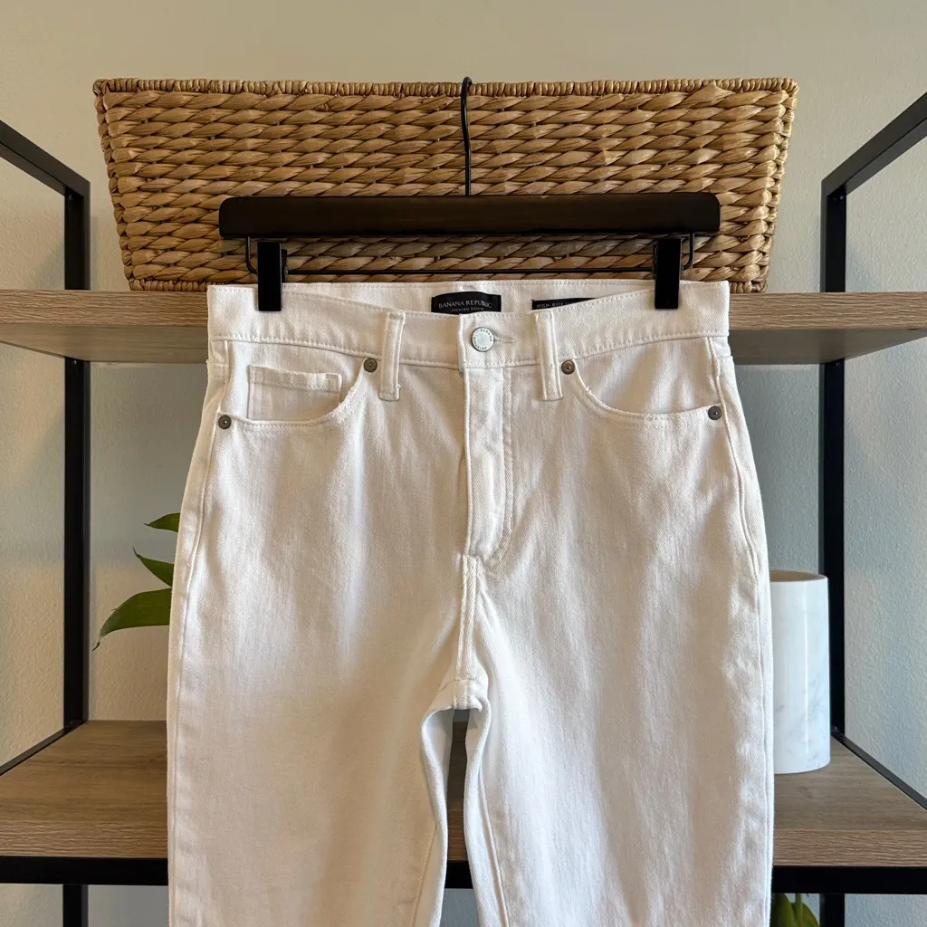 Banana Republic Mid-Rise High-Rise Slim White Raw Hem Light Distressed Jeans, 27 - Image 2