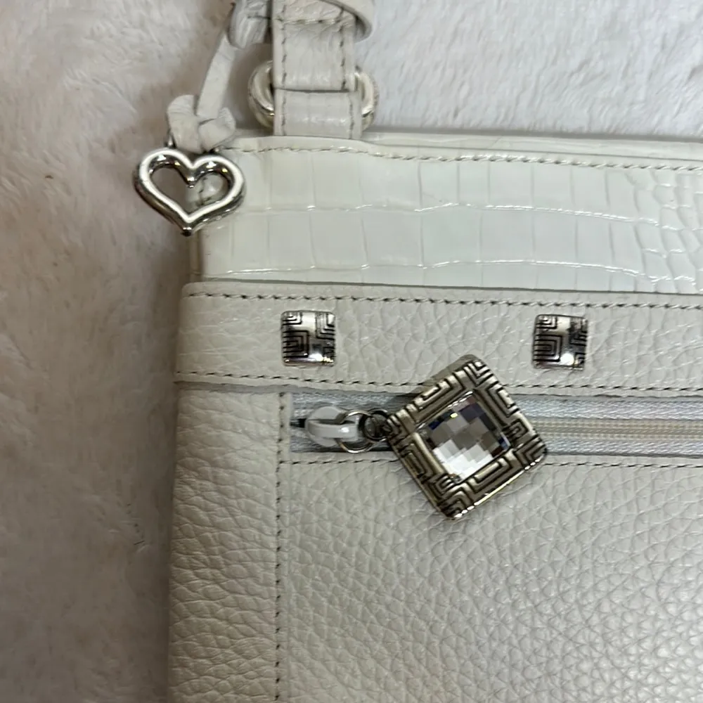 Brighton White and Silver Crossbody Bag with Pebbled Leather - Image 3