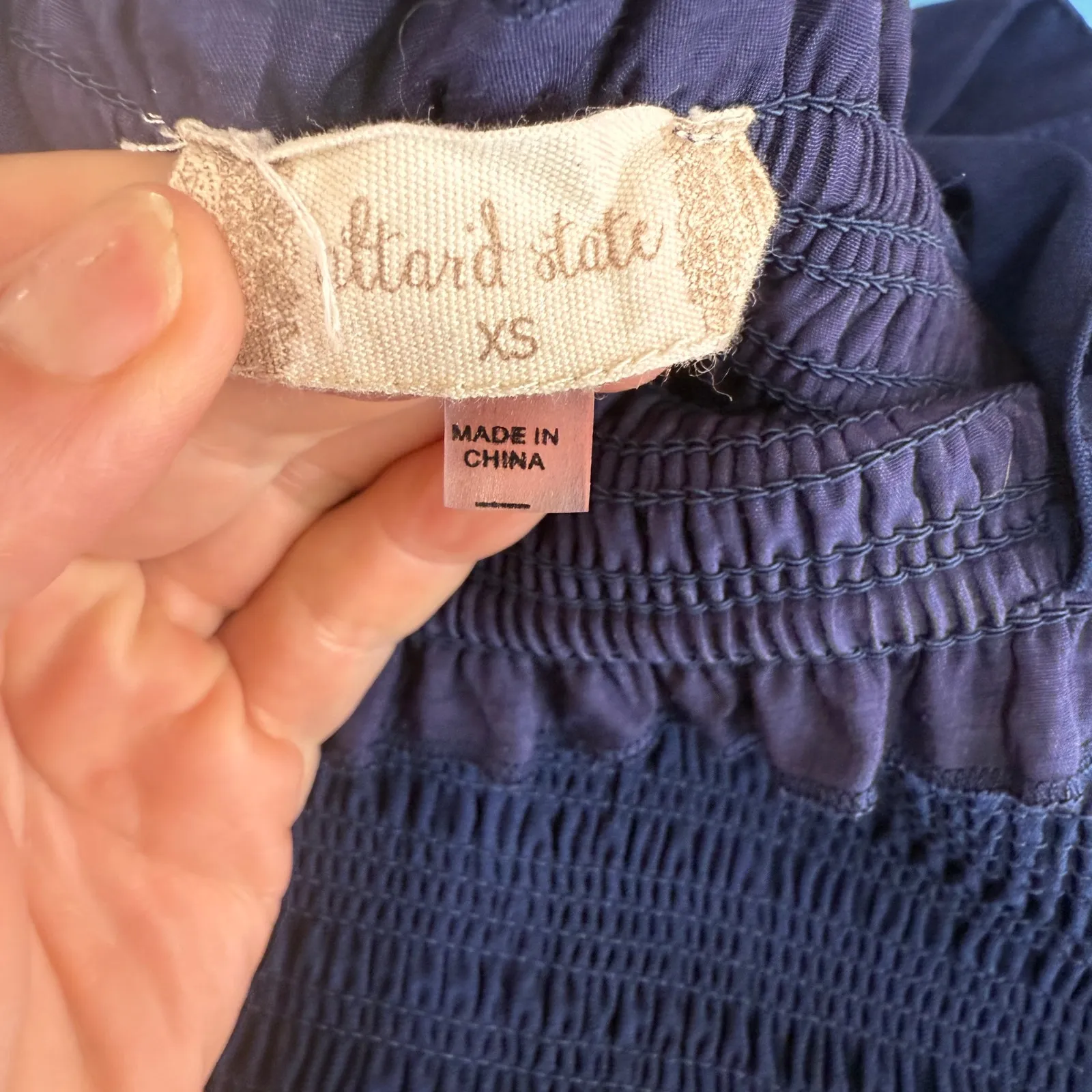 Alter’d State Navy Blue Ruffle Smocked Shoulder Tie Bodycon Dress Size XS - Image 6