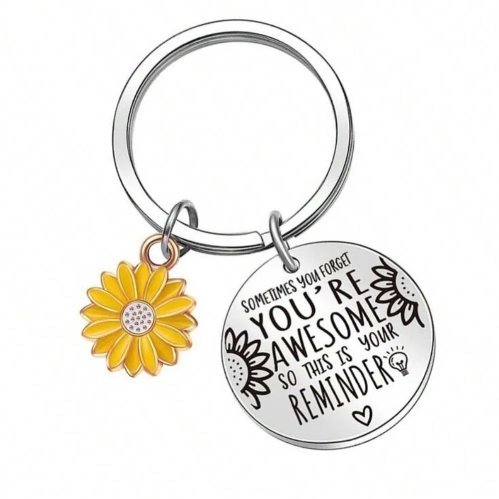 Motivational Super Cute Silver Keychain with Yellow Flower Charm​​ - Image 2