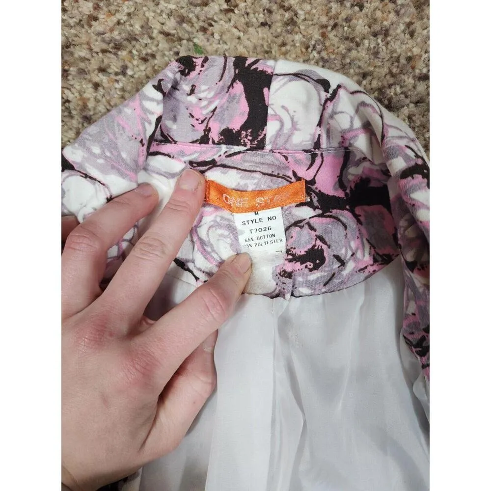 One Star White Floral Womens Blazer Size Medium - Image 5