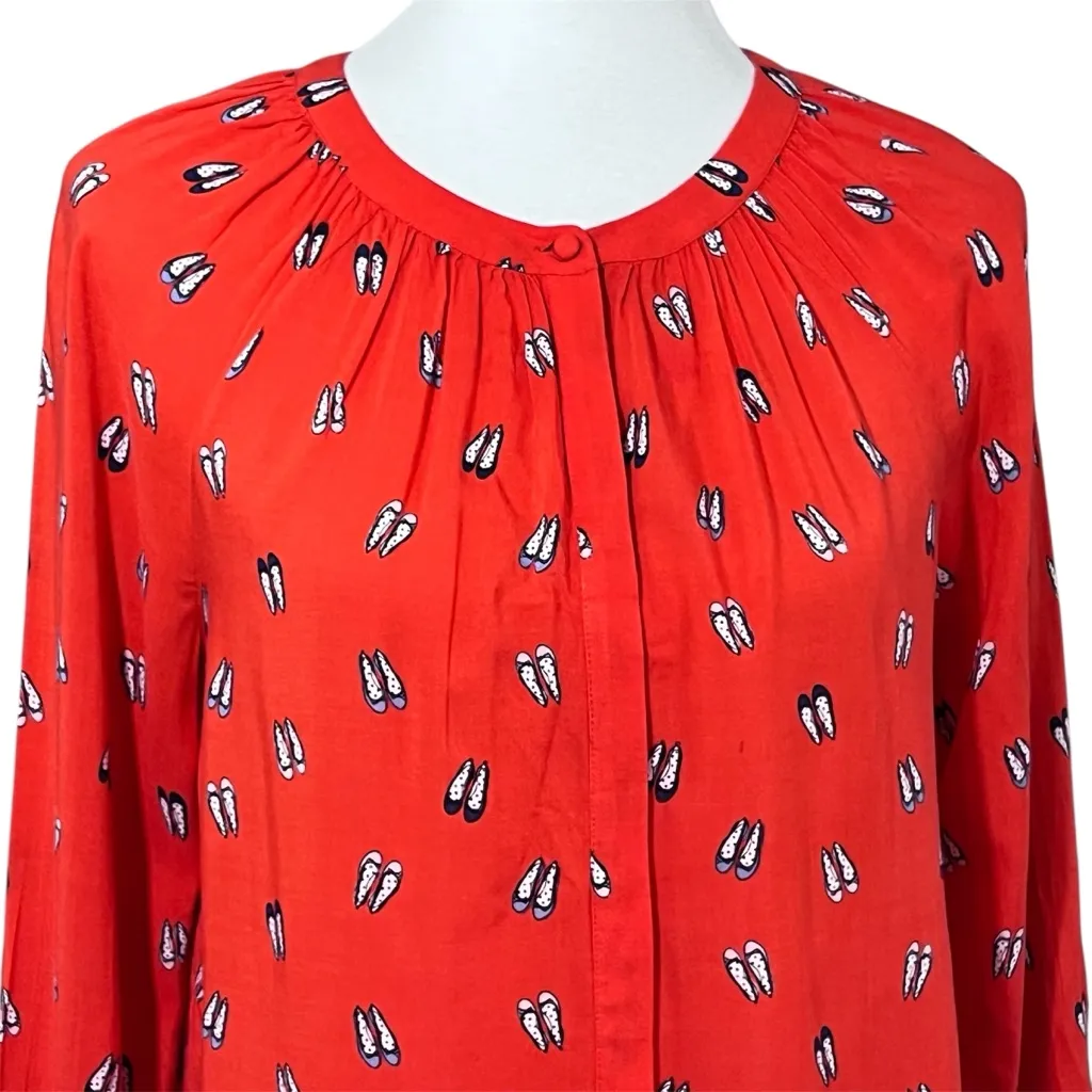 Boden Paris Red Blouse with Ballet Flat Print Size 6 - Image 4