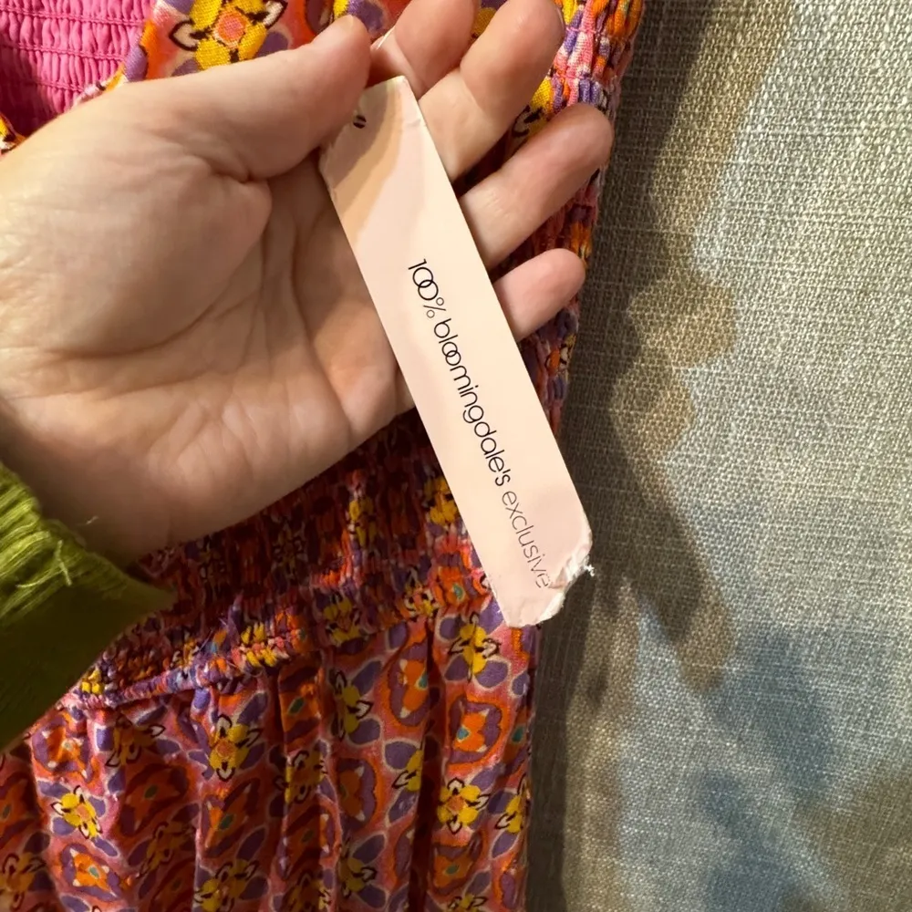 Smocked Pink & Orange patterned Aqua by Bloomingdale’s mini dress NWT size XL - Image 9