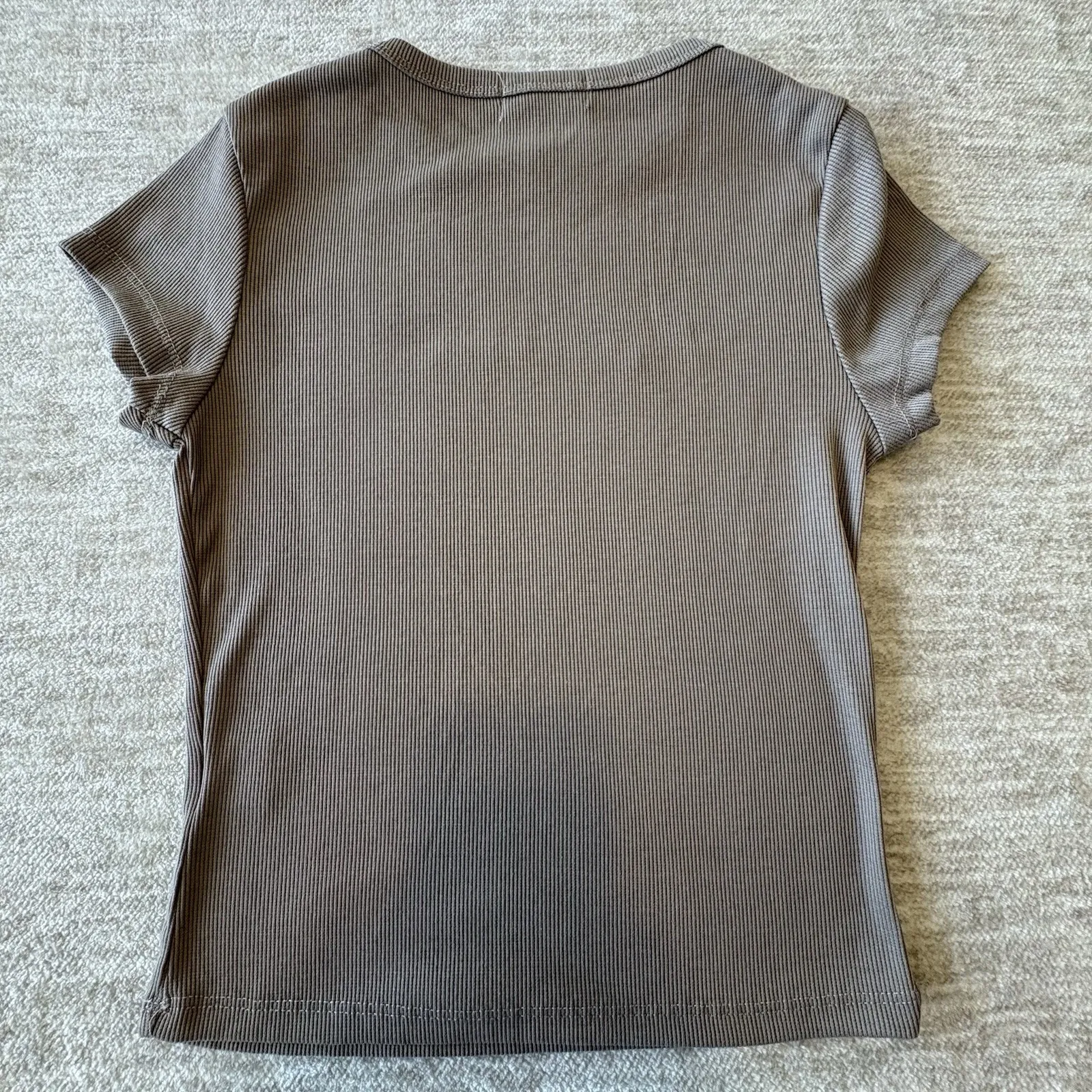 Riley & James Womens Ribbed Top Casual Blouse Short Sleeve Small Mocha Confiden Brown - Image 3