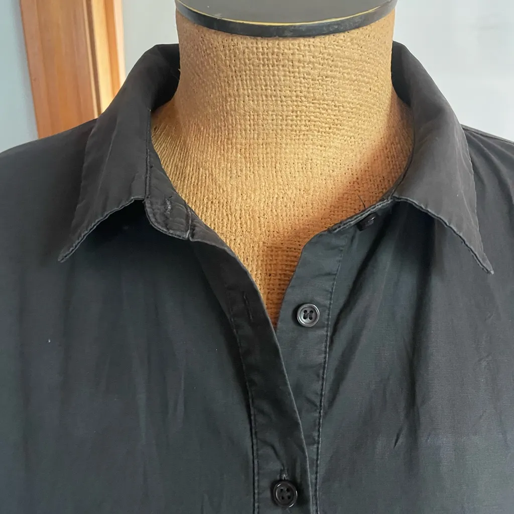 Aureum Black poplin ruffle shirt dress button down size medium - Image 3