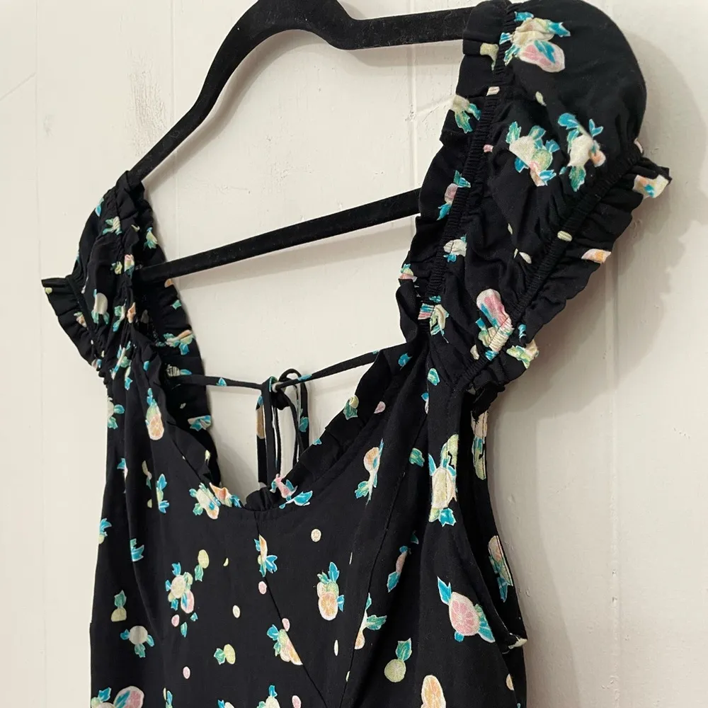 Free People Like A Lady Citrus Printed Mini Dress Black Ruffle ~ Size Small - Image 4