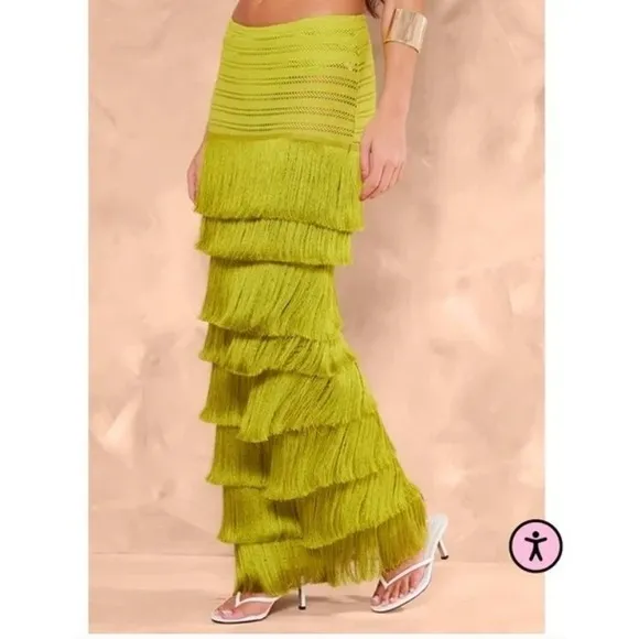 Premium Green Textured Tassel-Trimmed Maxi Skirt – Size 0 (Fits 2–4)‎ - Image 4