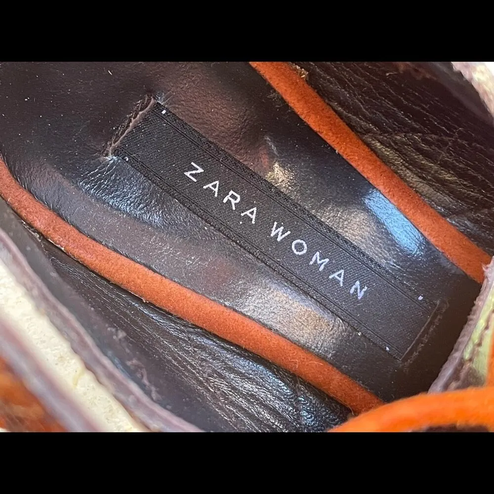 Zara Women Snakeskin Leather & suede with Tassel Lace Up Sandals New size 37/6.5 - Image 8