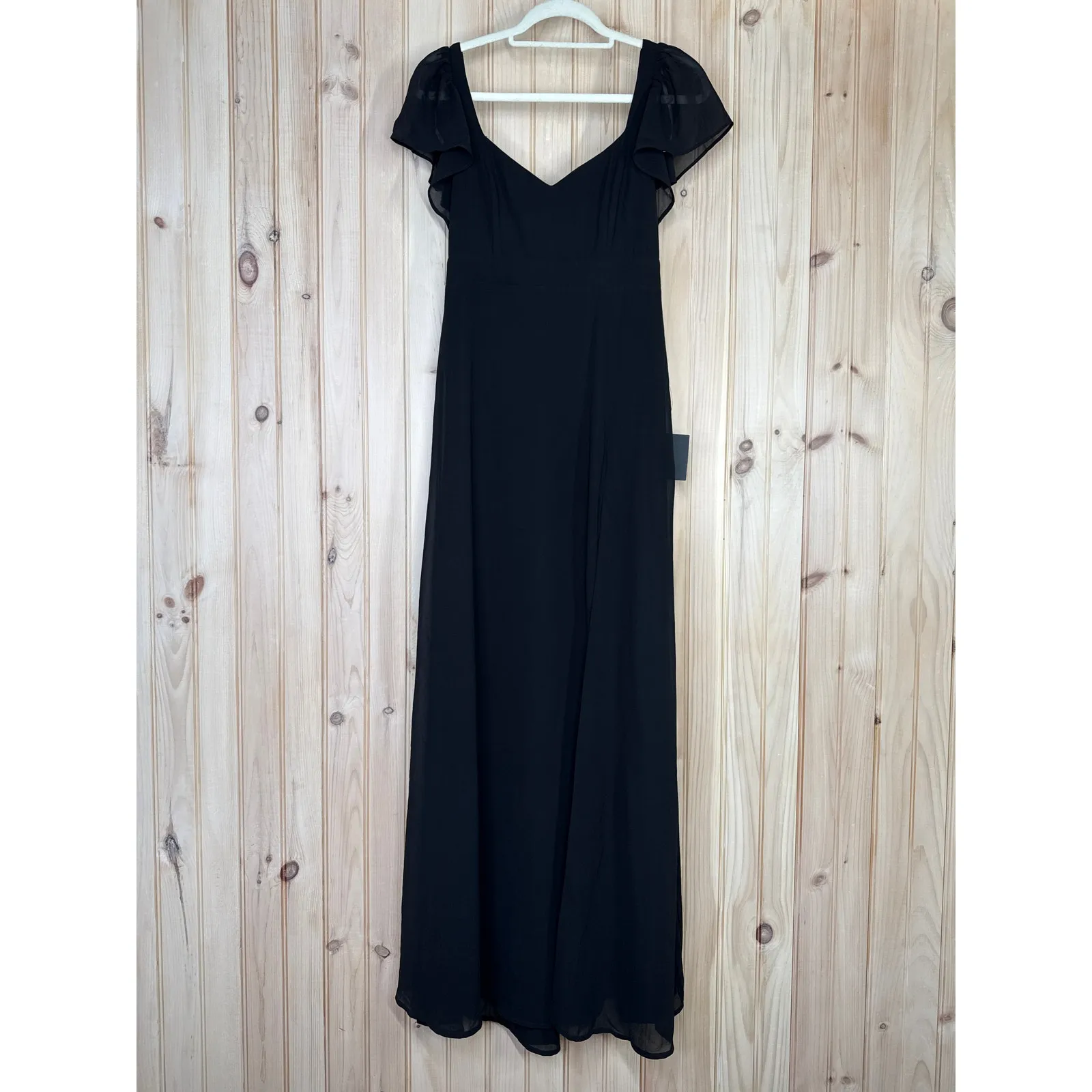 NWT Lulus Simply Delightful Black Tie-Back Flutter Sleeve Maxi Dress Slit Sz S - Image 2