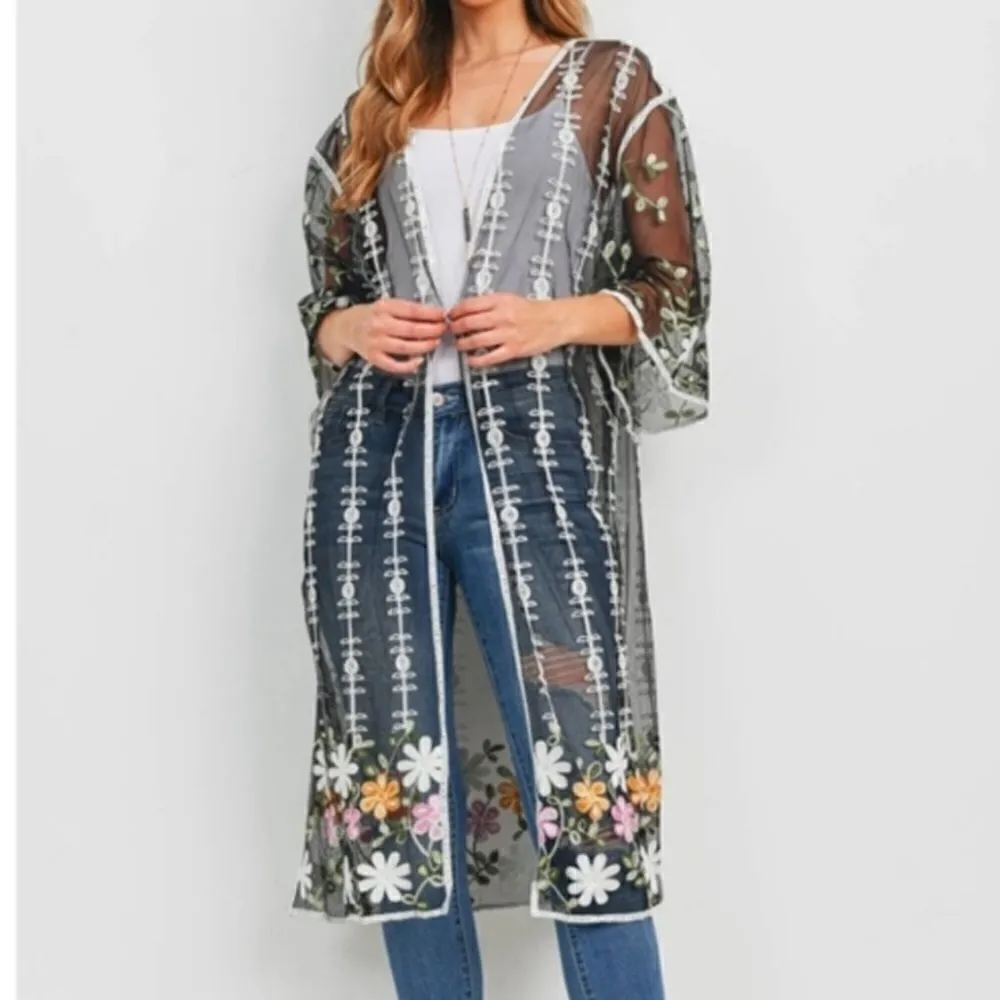 Embroidered Mesh  Kimono‎ - Image 5