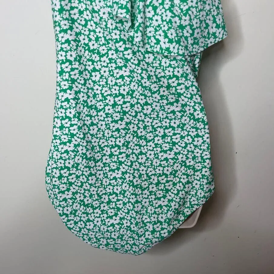 NWT J.Crew Swimsuit Sz L Green Floral Printed Ruffle One-Shoulder - Image 9