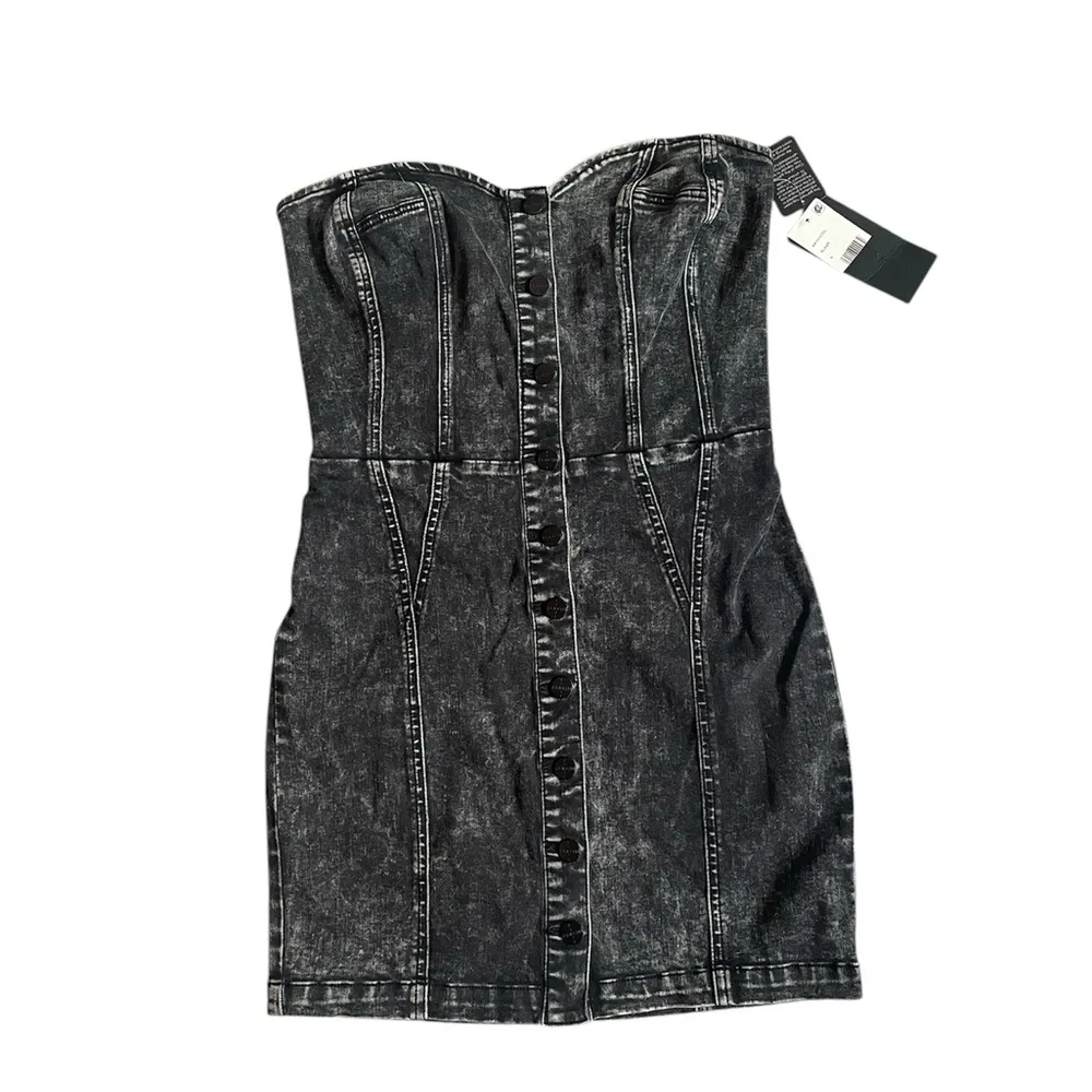 Kendall & Kylie Denim Body Contouring Mini Sweetheart Dress Black size Medium - Image 3