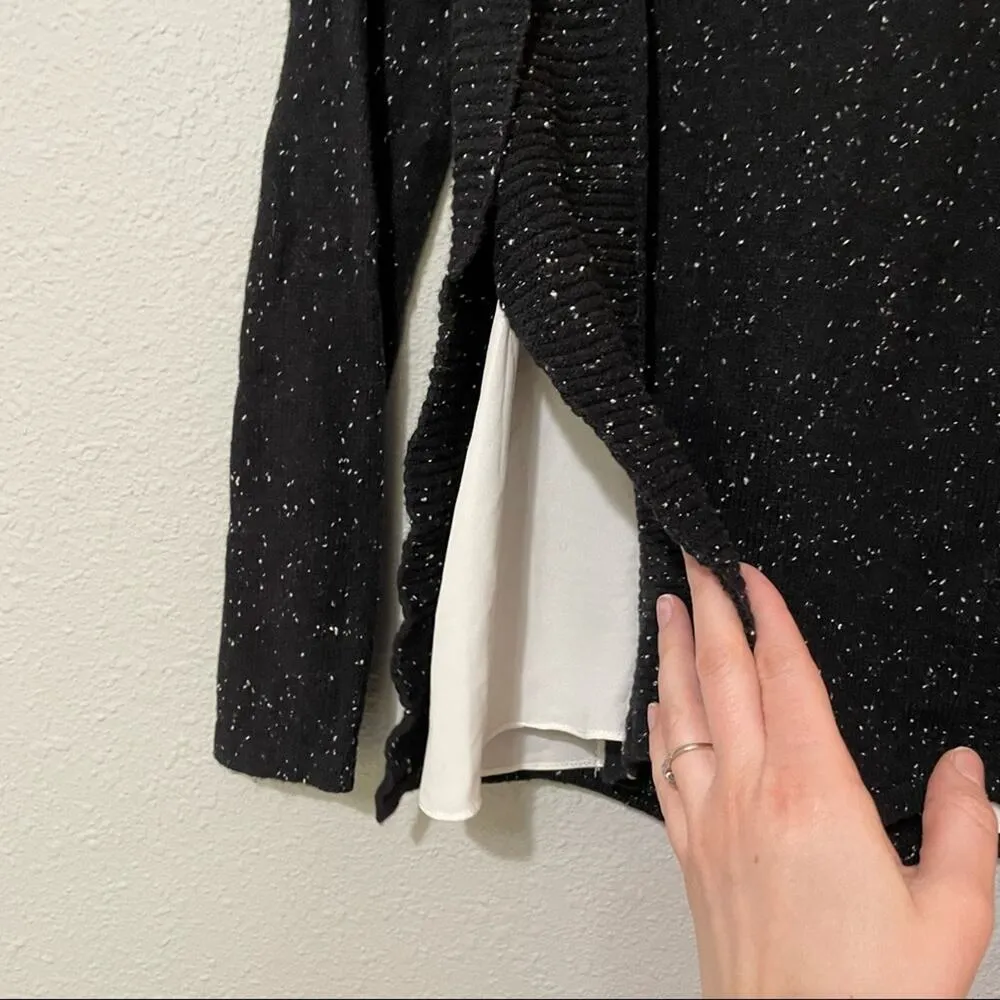 Loft Black Speckled Crew Neck Sweater Layered White Shirt XS Wool Blend Preppy - Image 8