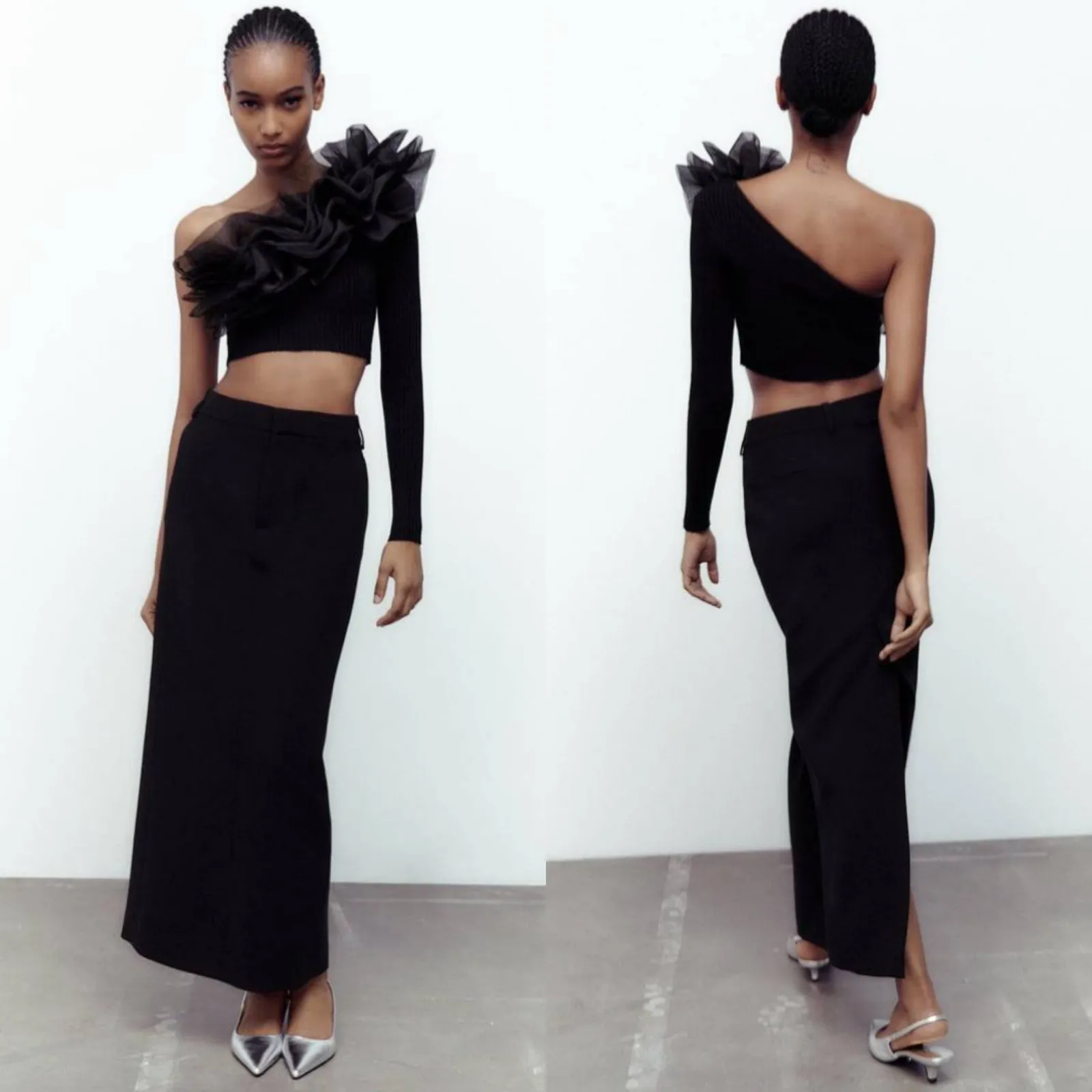 ZARA Crop Top Womens Size Medium Organza Party Glam Hollywood Avant Garde Bold - Image 2