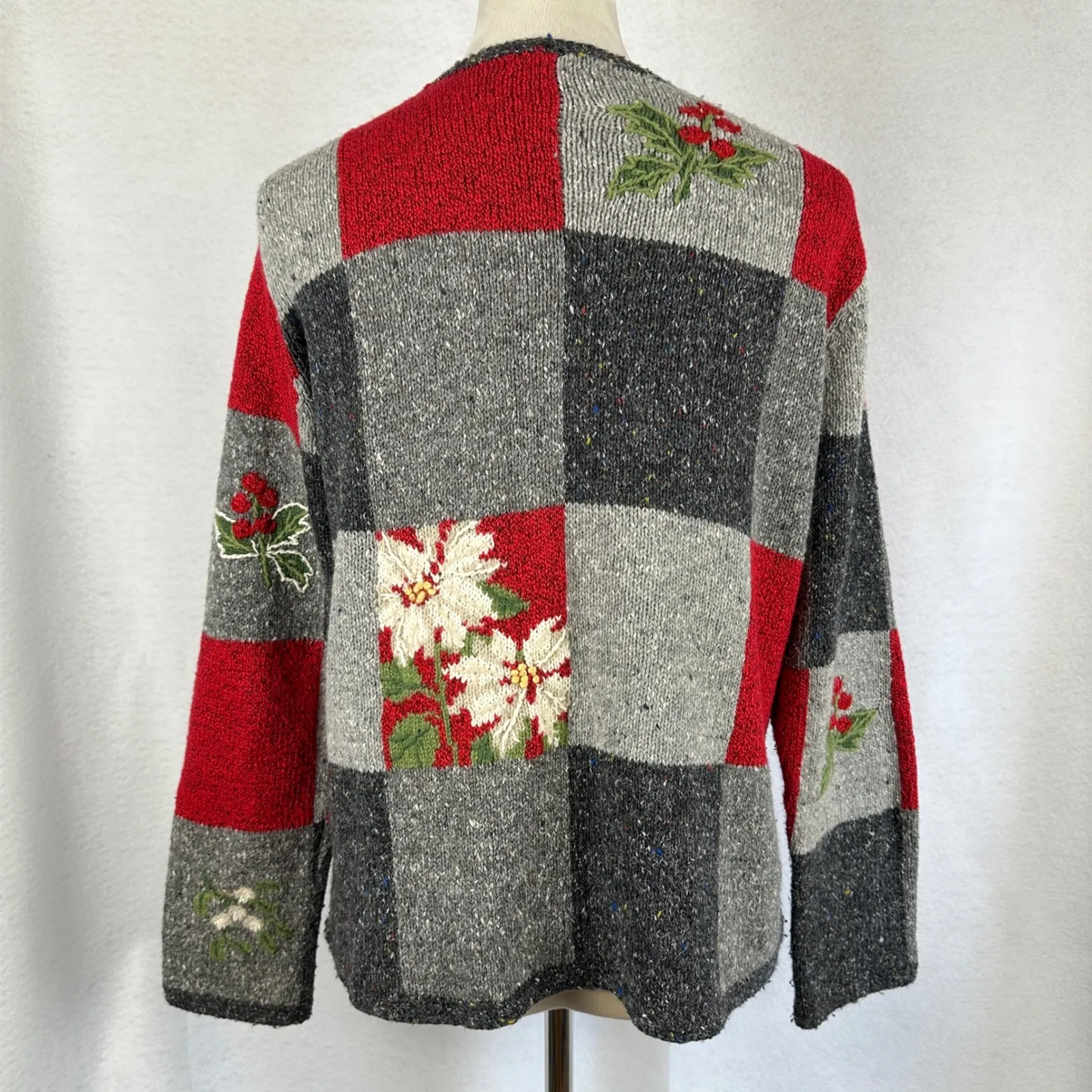 Vintage Northern Isles Ugly Christmas Cardigan‎ Sweater Embroidered Women Medium Gray - Image 4