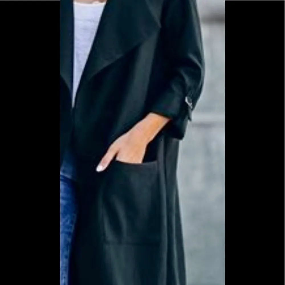 Vici OnTwelfth Black Pocket Cascade Open Front Preppy Gothic Drape Coat- Medium - Image 10