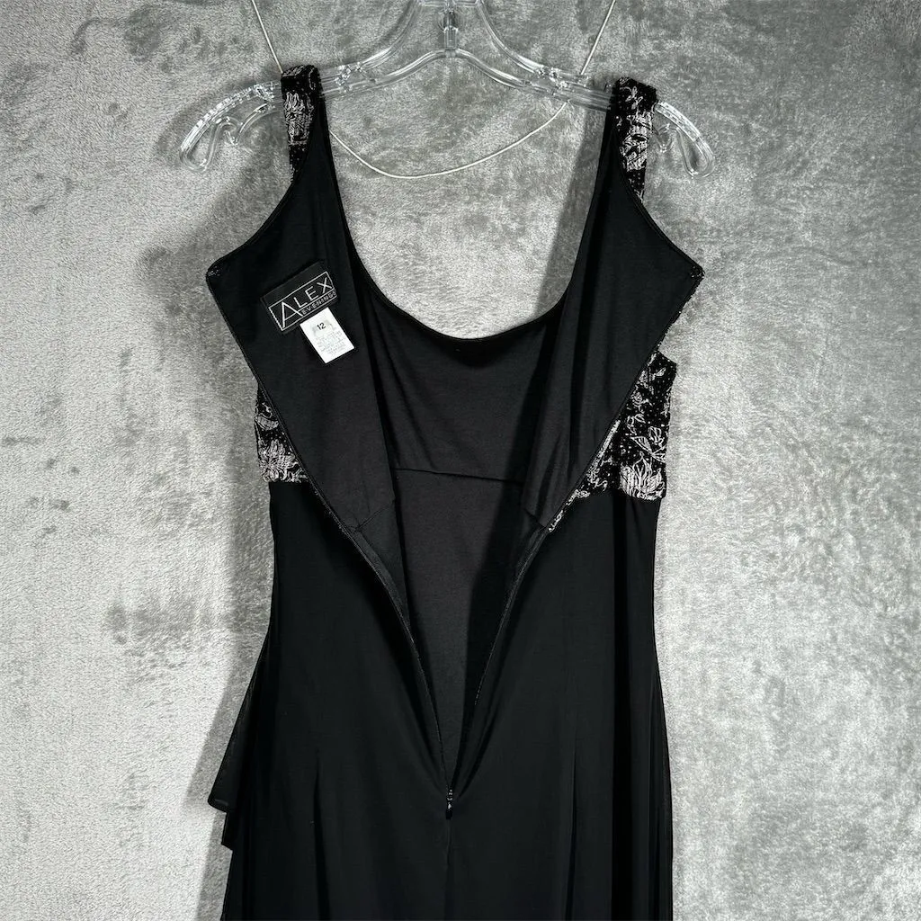 Alex Evenings Dress Womens 12 Black‎ Silver Floral Gown Formal Party Wedding - Image 5